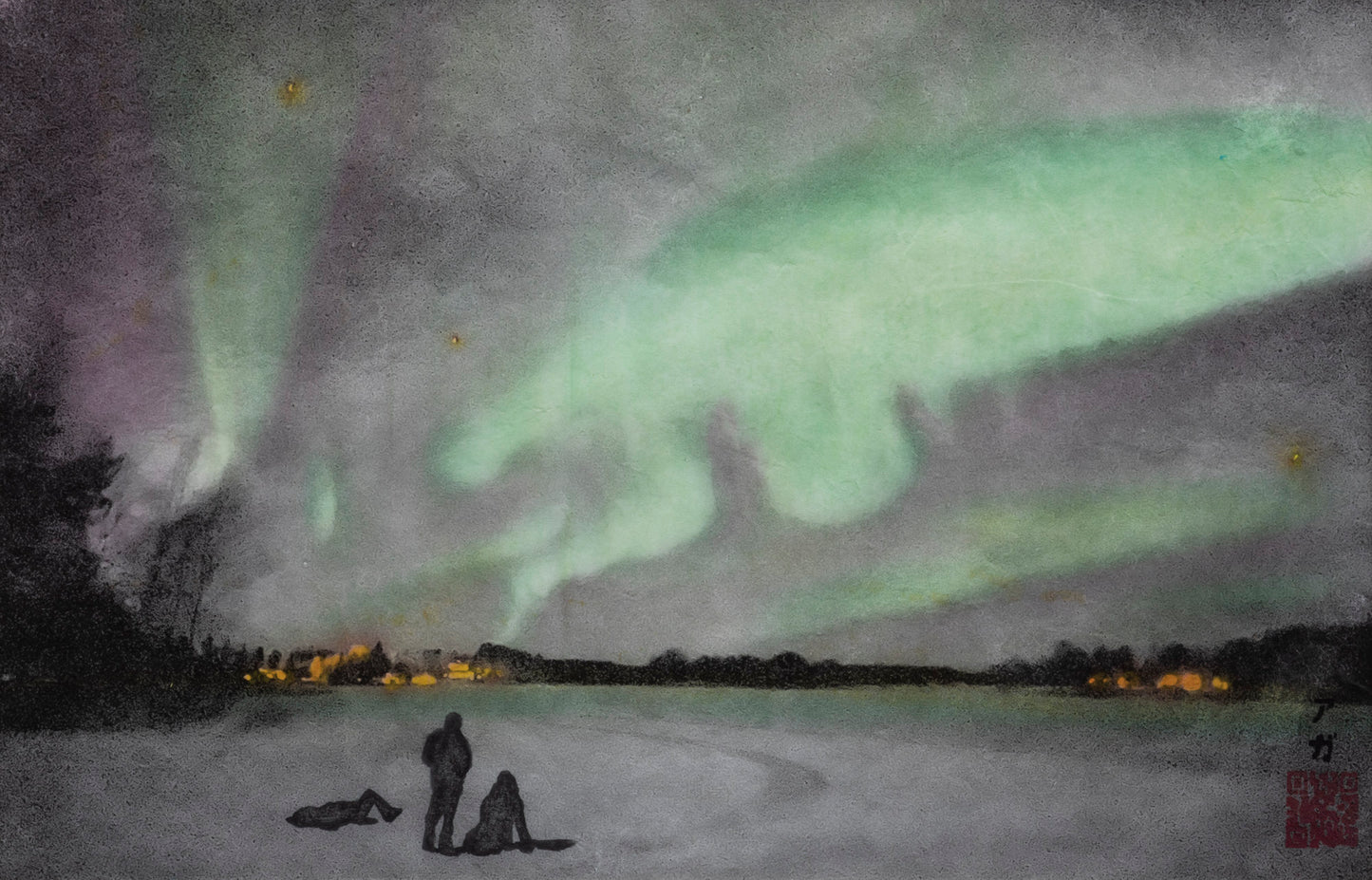 Aurora Borealis Myths, Original Woodcut Print