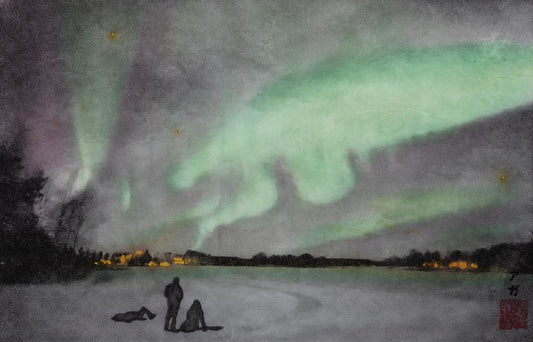 Aurora Borealis Myths, Original Woodcut Print